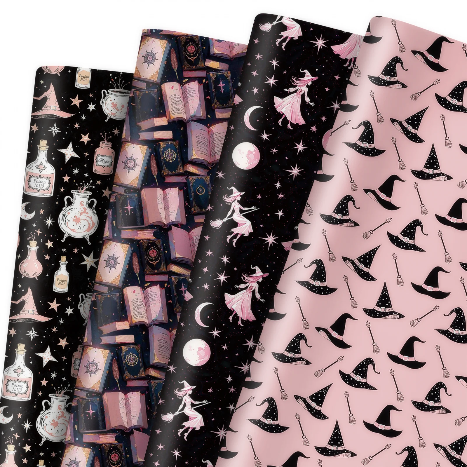 12 Sheets Mystical Witchy Wrapping Paper Pink Witch Wrapping Paper Magical and Mystical Gift Wrap for Halloween Holiday Party