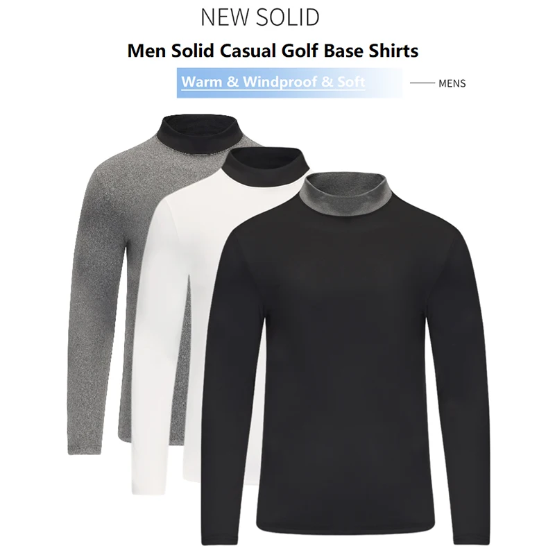 

Autumn Spring Men's Long Sleeve Golf T-Shirt Stand Collar Sports Fitness Shirts Warm High Elastic Underwear Gym Golf Clothing