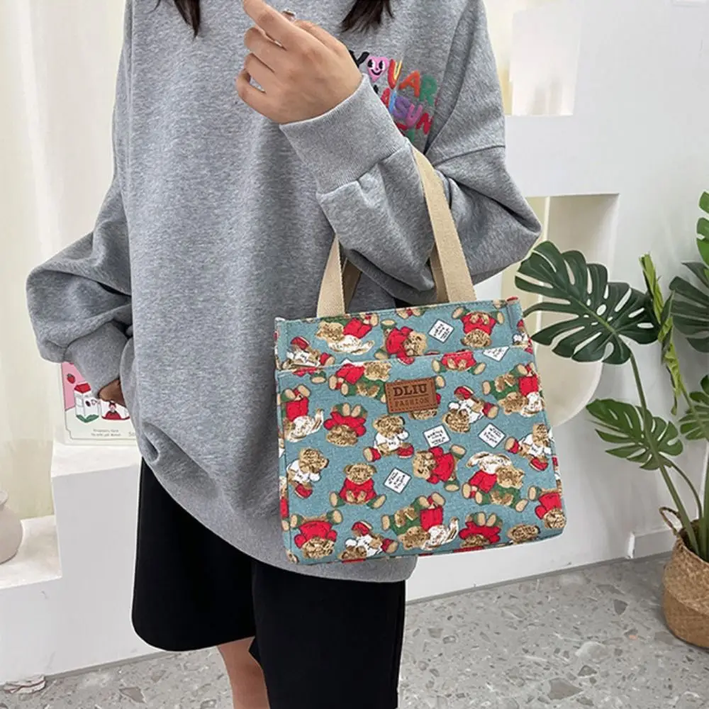 Fashion Handbag Floral Print Lunch Bag Large Capacity Thermal Waterproof Insulated Bag Thickened Thermal Insulation Bag Women