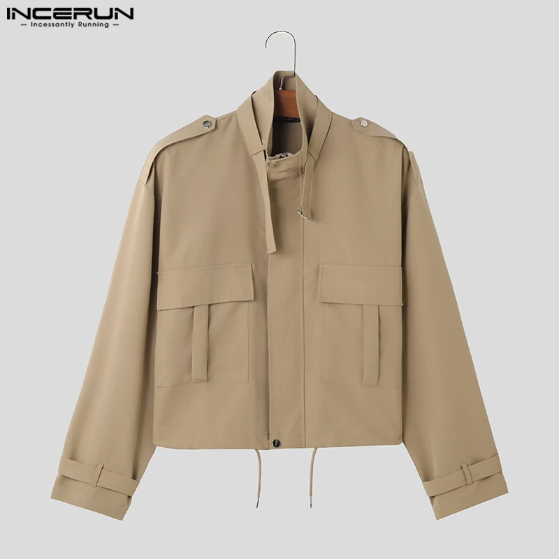 INCERUN Tops 2024 Fashionable Handsome Mens Cargo Clothes Coats Stylish Solid All-match Pocket Design Long Sleeved Jackets S-5XL