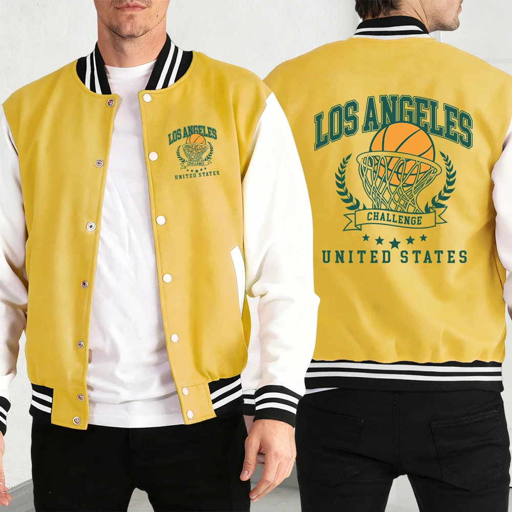 

Los Angeles California Letter Print Men Jackets Autumn Winter Hip Hop Baseball Jersey Street Basics Pocket Comfy Clothing