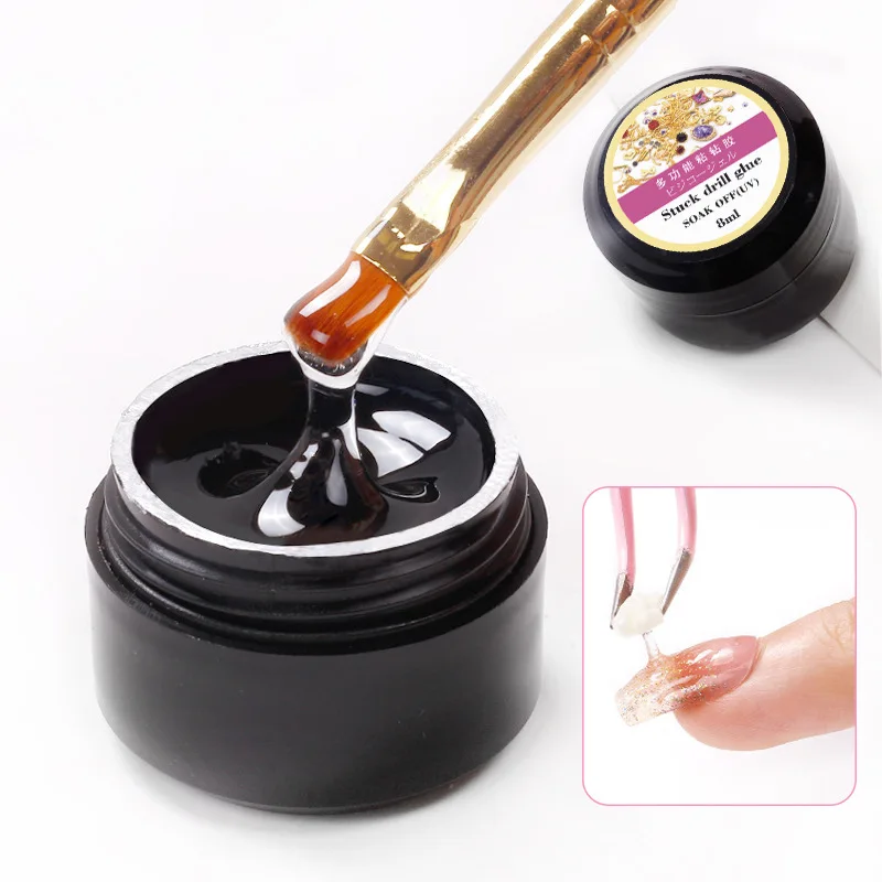 8ml Professionelle Klebrige UV Gel Nagellack Kleber Kristall Klebstoffe Transparent Klar Gel Nägel Kunst Strass Schmuck Nagel Werkzeuge