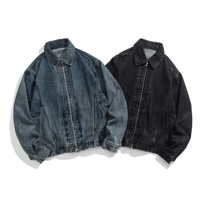 Autumn American Style Vintage Men’s Washed Solid Color Turn-down Collar Long Sleeve Denim Jackets Male Clothes Jean Coats Tops