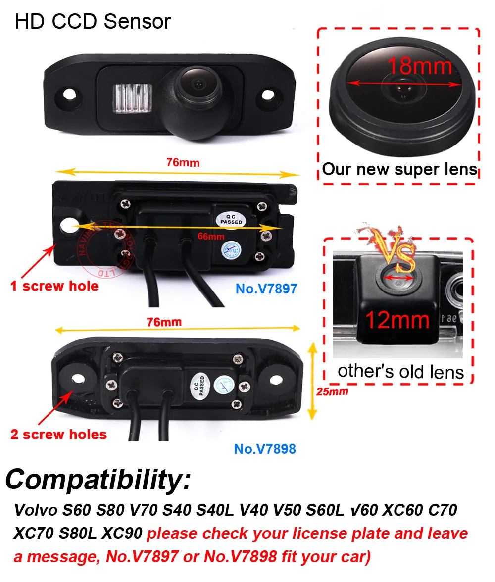 HD 1280*720 Pixels 1000TV line car rear back reverse parking camera for VOLVO S80 S140 XC60 S40 C70 S80L S40L S80 S60L S40L XC90