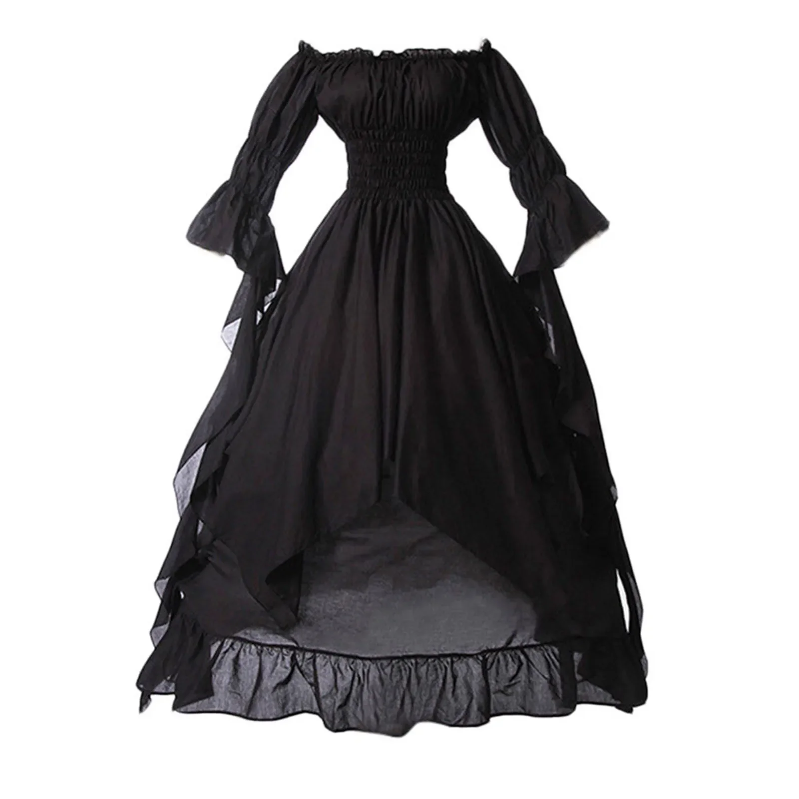 

Medieval Victorian Dress Goth Dress Elegant Ruffle Renaissance Black Gothic Dress Women Cosplay Party Halloween Costume Gown 5XL