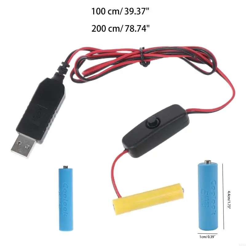 Y08D AAA Pin Cáp Cấp Nguồn USB Thay Thế 2x Pin AAA Cho Đài Phát Thanh Điện Đồng Hồ Đồ Chơi Đèn LED Có Công Tắc