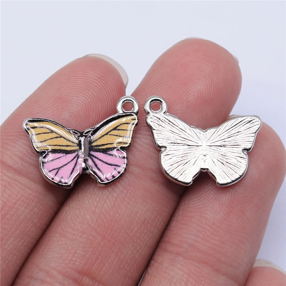 WYSIWYG 10pcs 19x15mm Rhodium Color Enamel Butterfly Charms For Jewelry Making DIY Jewelry Findings image 2
