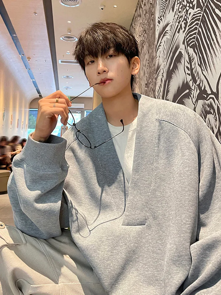 

Мужская свободная толстовка с V-образным вырезом, весна-осень, новая коллекция, повседневная, свободного кроя, из плотной ткани, премиум-класса, для отдыха, верхняя одежда