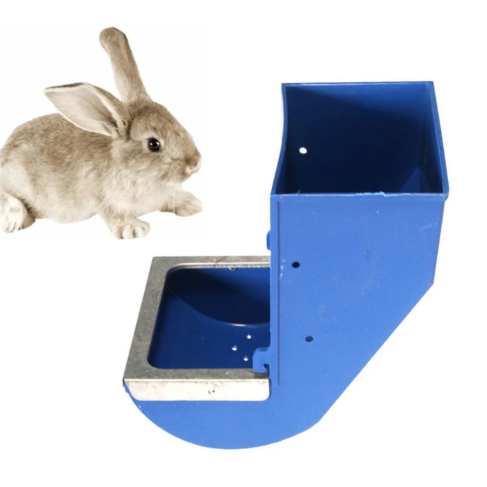 Blue Rabbit Feed Box Hopper Rabbit Cage Hanging Feed Trough Hamster Bunny Guinea Pig Eating Drinking Bowl Livestock Supplies 1Pc