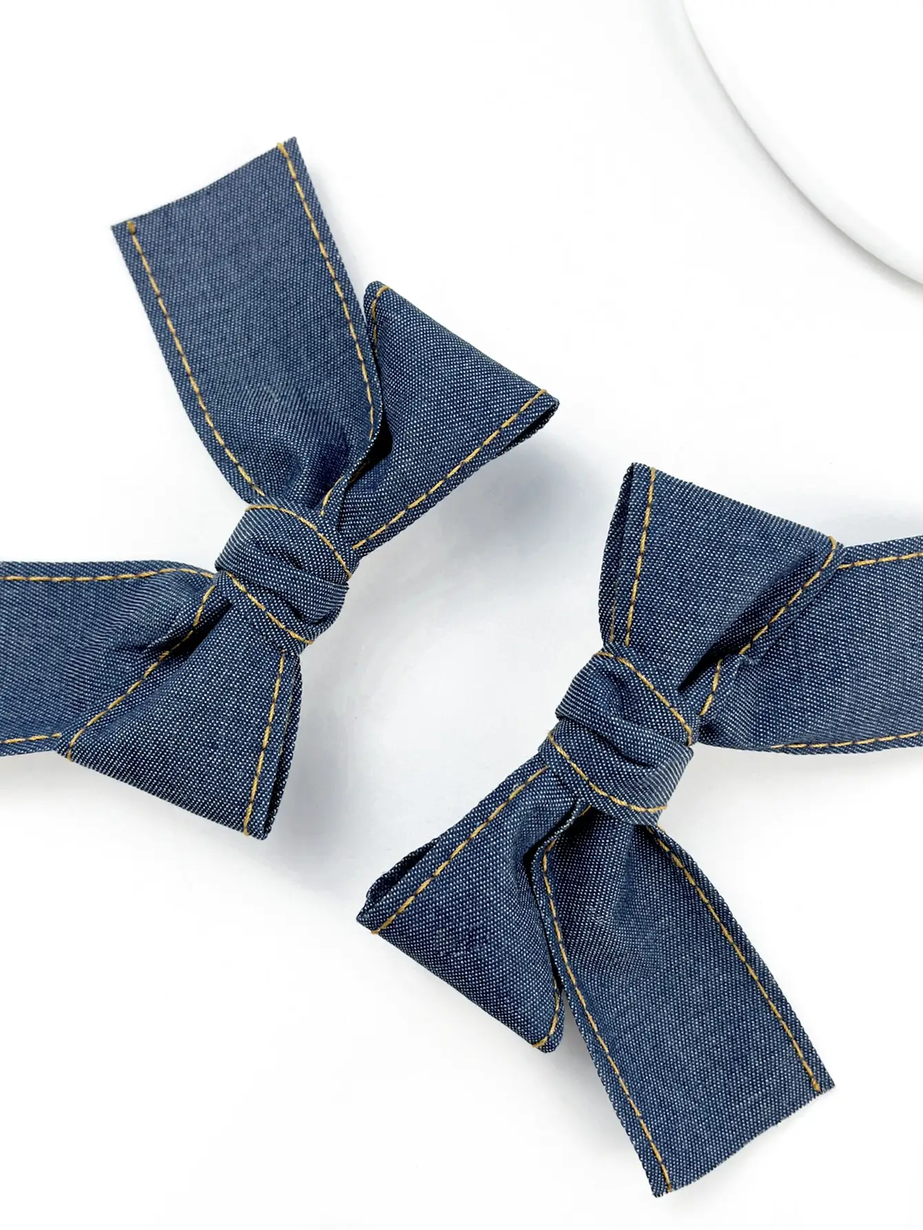 2pcs/set women\'s solid color denim personalized sweet bow hair clip