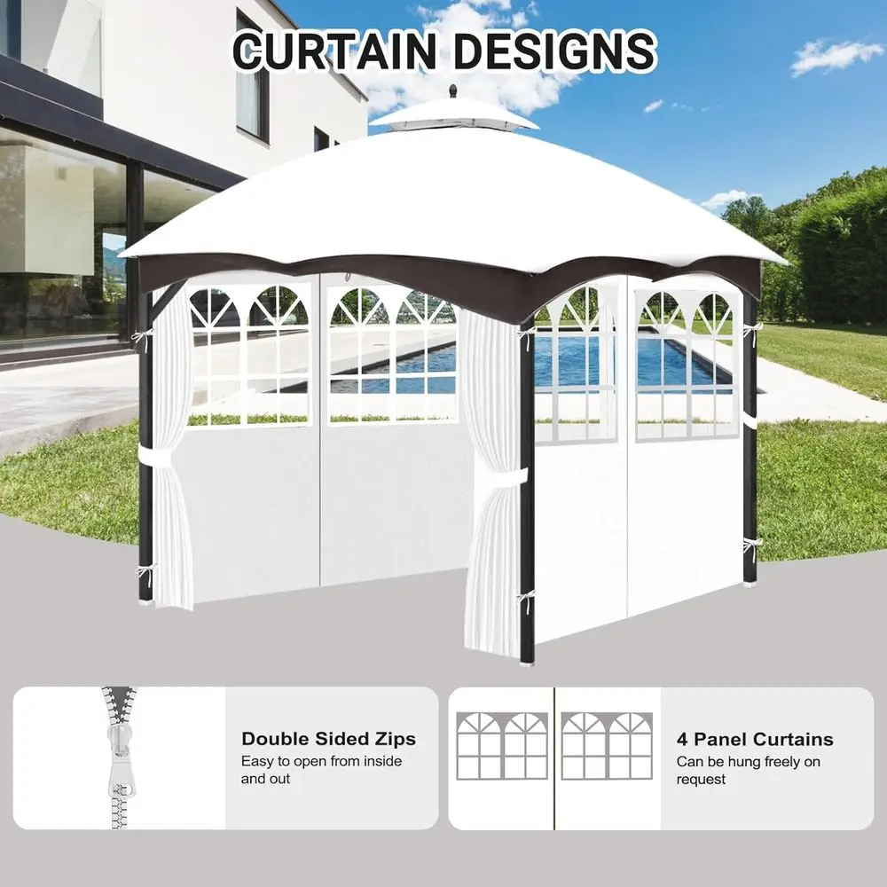 Rideaux de tonnelle extérieurs imperméables universels avec fenêtres en PVC, parois latérales de confidentialité à 4 panneaux pour patio et arrière-cour