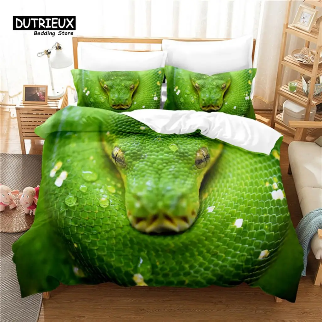 

3pcs Duvet Cover Set, 3D Green Snake Bedding Set, Soft Comfortable Breathable Duvet Cover, For Bedroom Guest Room Decor