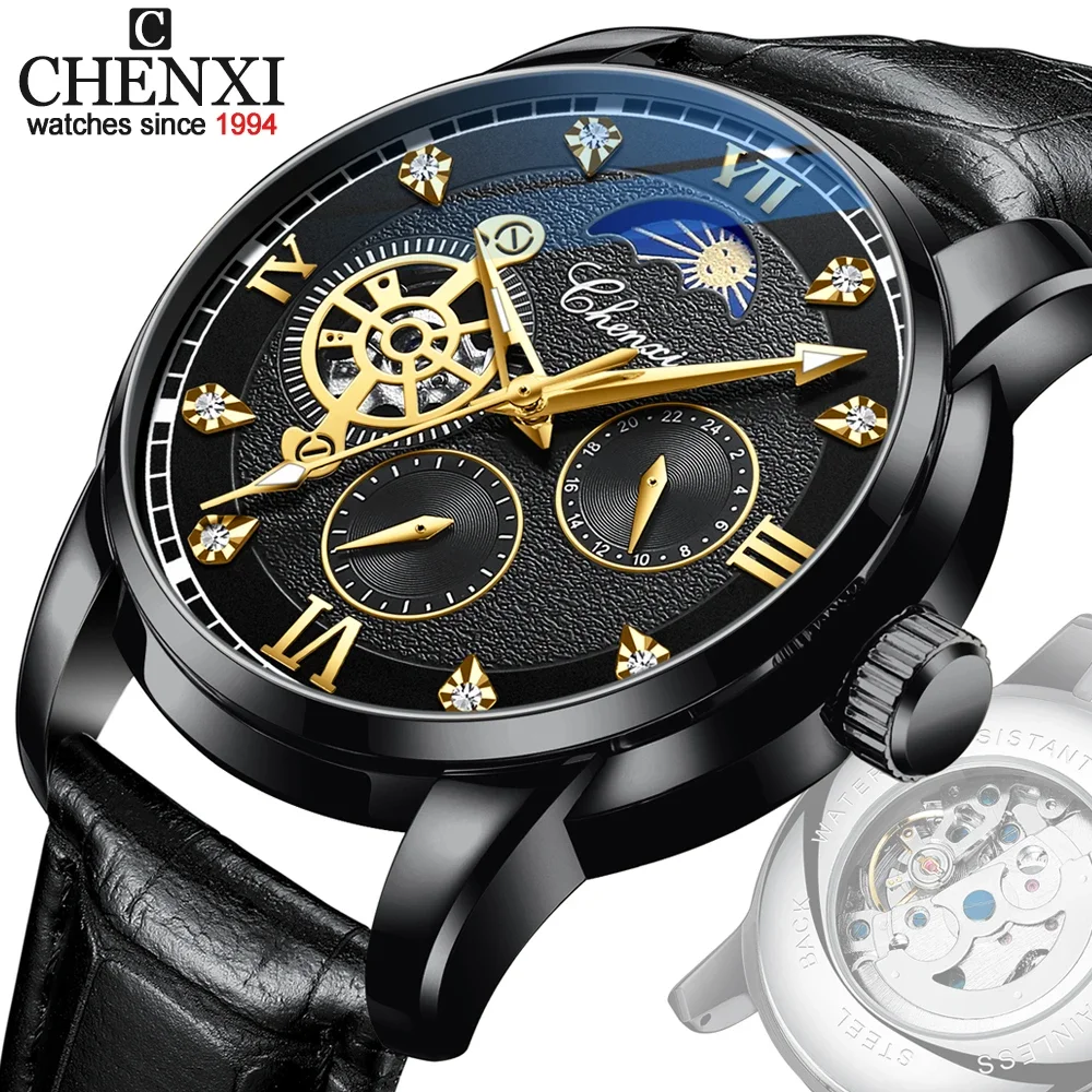 

CHENXI Luxury Men Automatic Winding Mechanical Watch Tourbillon Skeleton Waterproof Mens Watches Business Wristwatch Male Clock