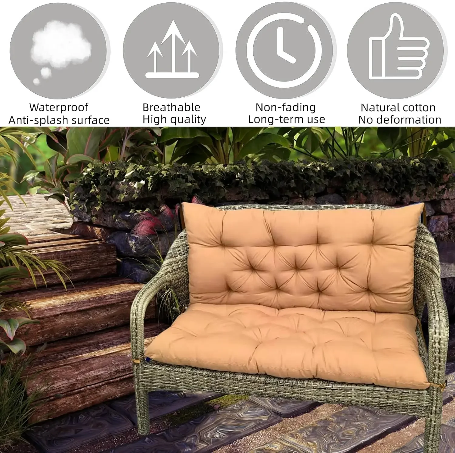

XMSJ.Outdoor/Indoor Swing Replacement Cushions 3 Seater, Waterproof Bench Cushion with Backrest, 40"x40", for Garden Patio