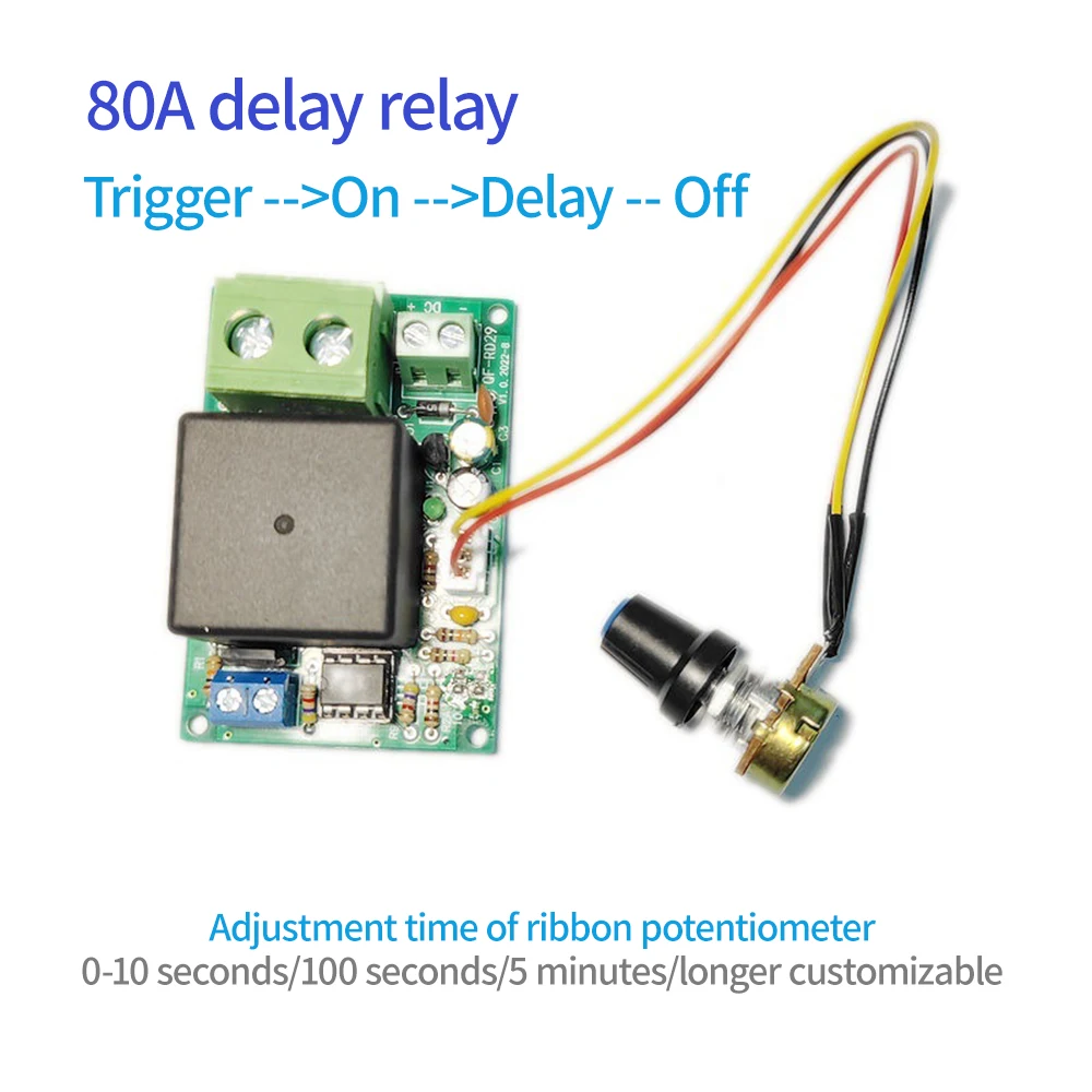 DC12V/24V 80A Delay Relay Module NPN Trigger Type Timing On/Off Switch Power Supply Relay with Adjustable Potentiometer for Car