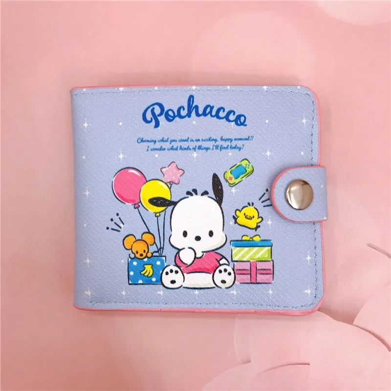 Sanrio dompet Pu gambar kartun lucu Hello Kitty Kuromi Melody tas uang kasual dompet tempat kartu dompet dengan kancing hadiah