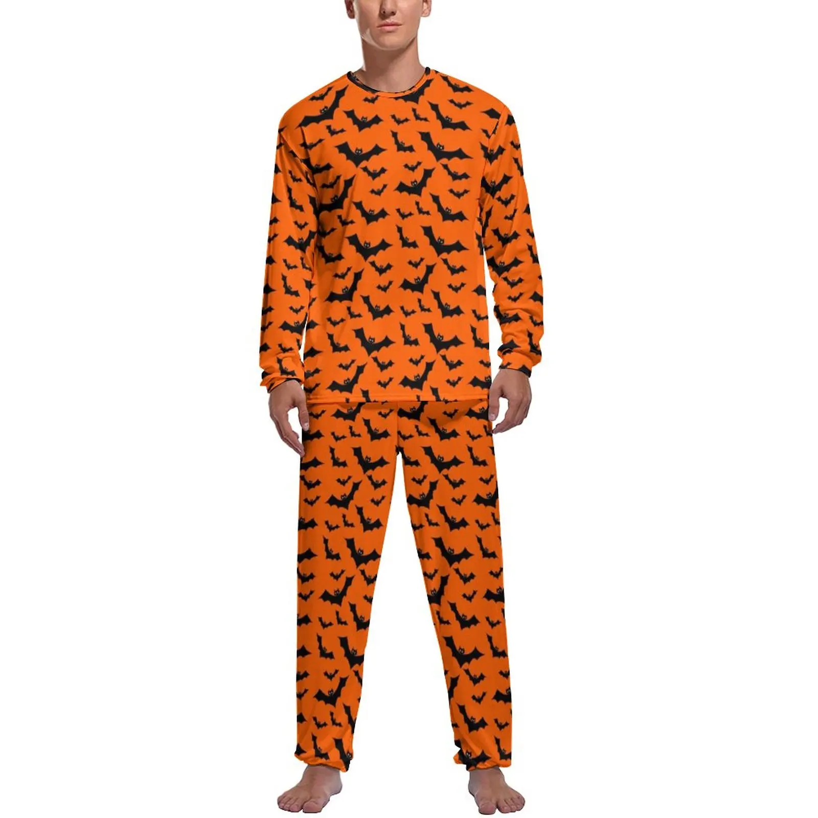 

Bats Silhoute Pajamas Male Halloween Animal Print Fashion Nightwear Autumn Long Sleeve 2 Piece Bedroom Graphic Pajama Sets