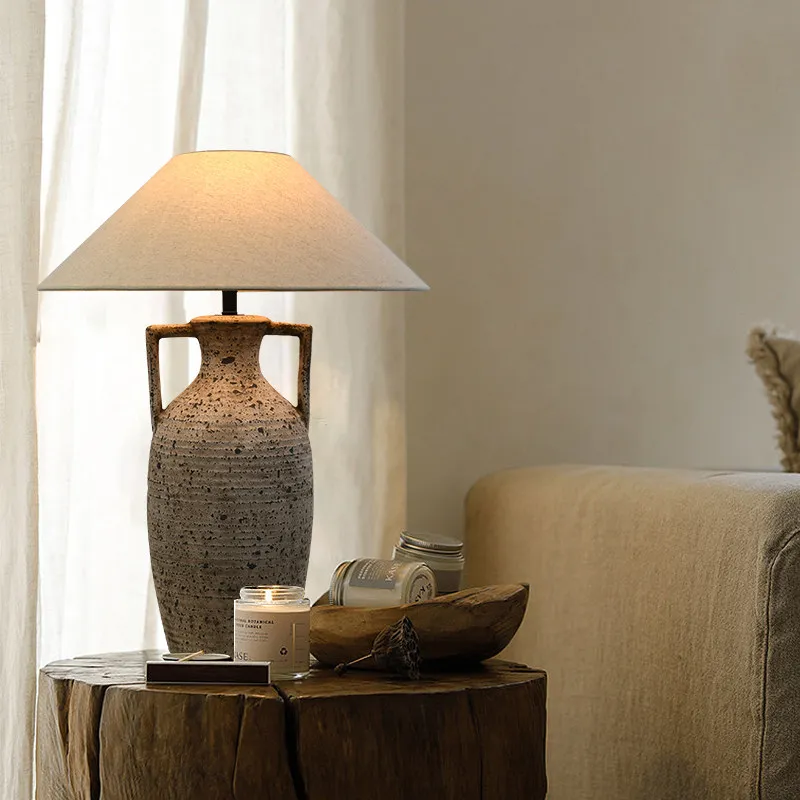 Wabi terroir ceramic table lamp Japanese creative new Chinese style living room bedroom bedside lamp