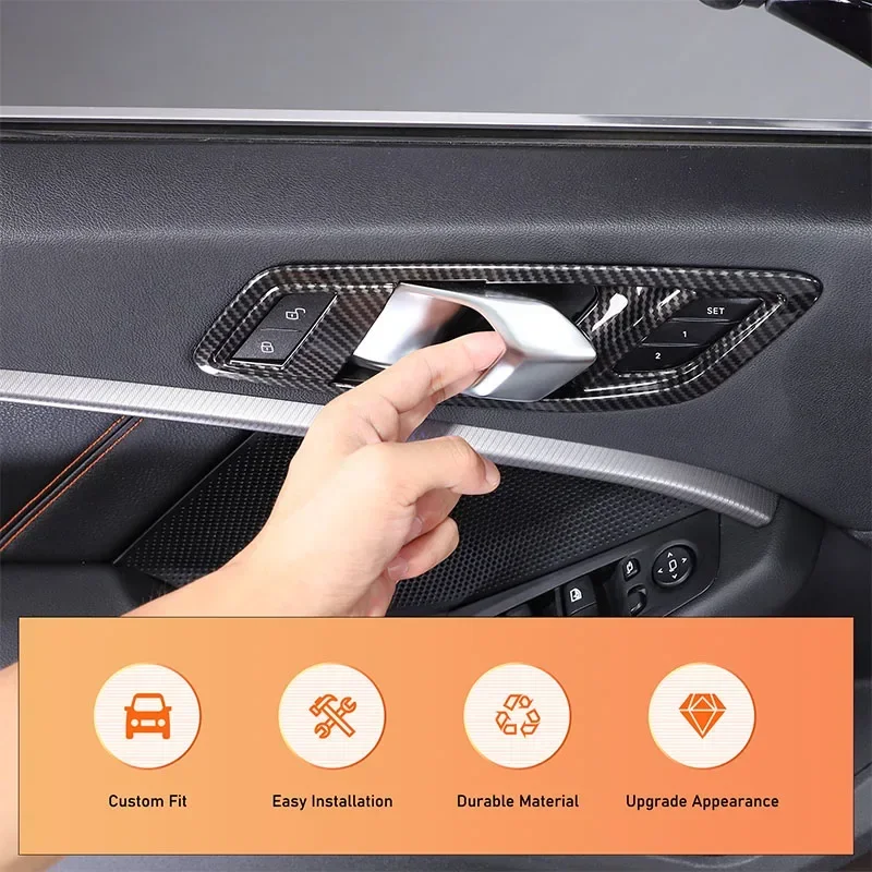 4Pcs ABS Carbon Fiber For BMW 1 2 Series F40 F44 2020-2024 Car Inner Door Handle Frame Cover Stickers Trim interior accessories