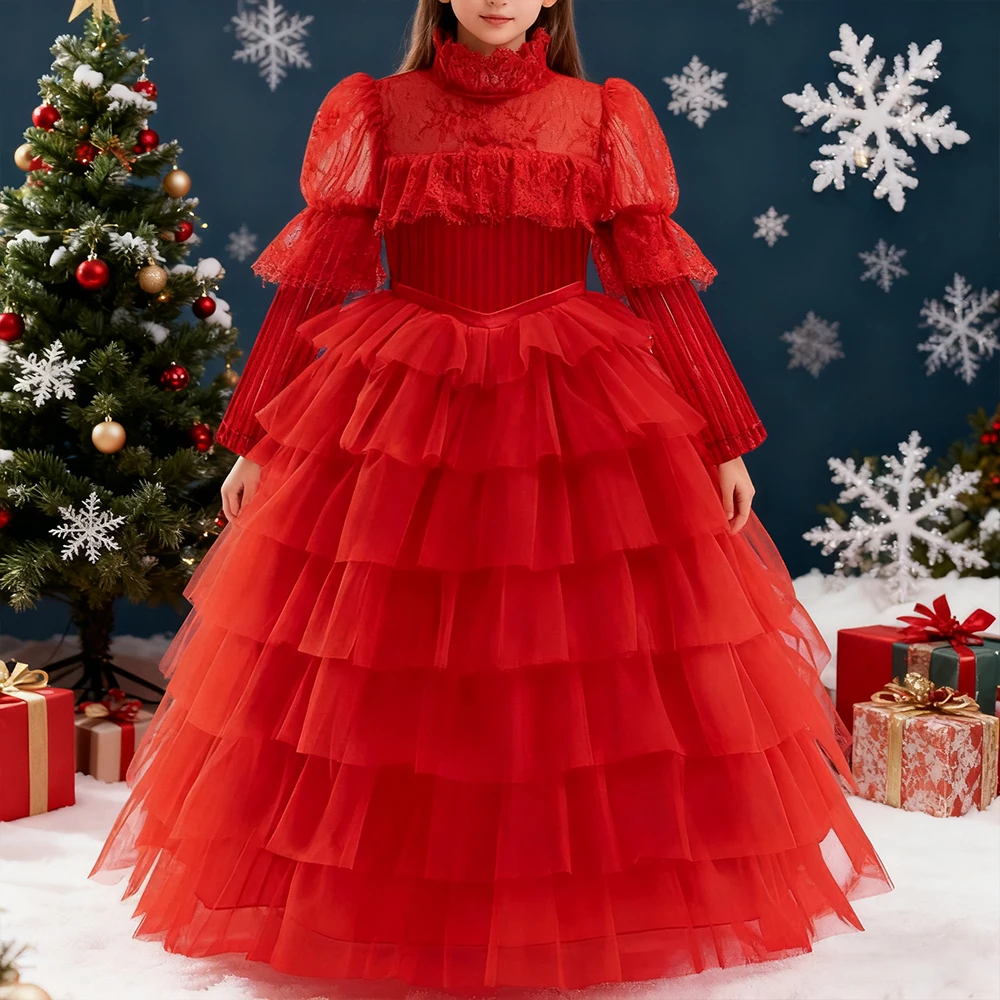 

Christmas Costume For Girl Princess Dress Long Evening Dress Horror Bride Cosplay Red Wedding Dress Birthday Girls Party Dresses