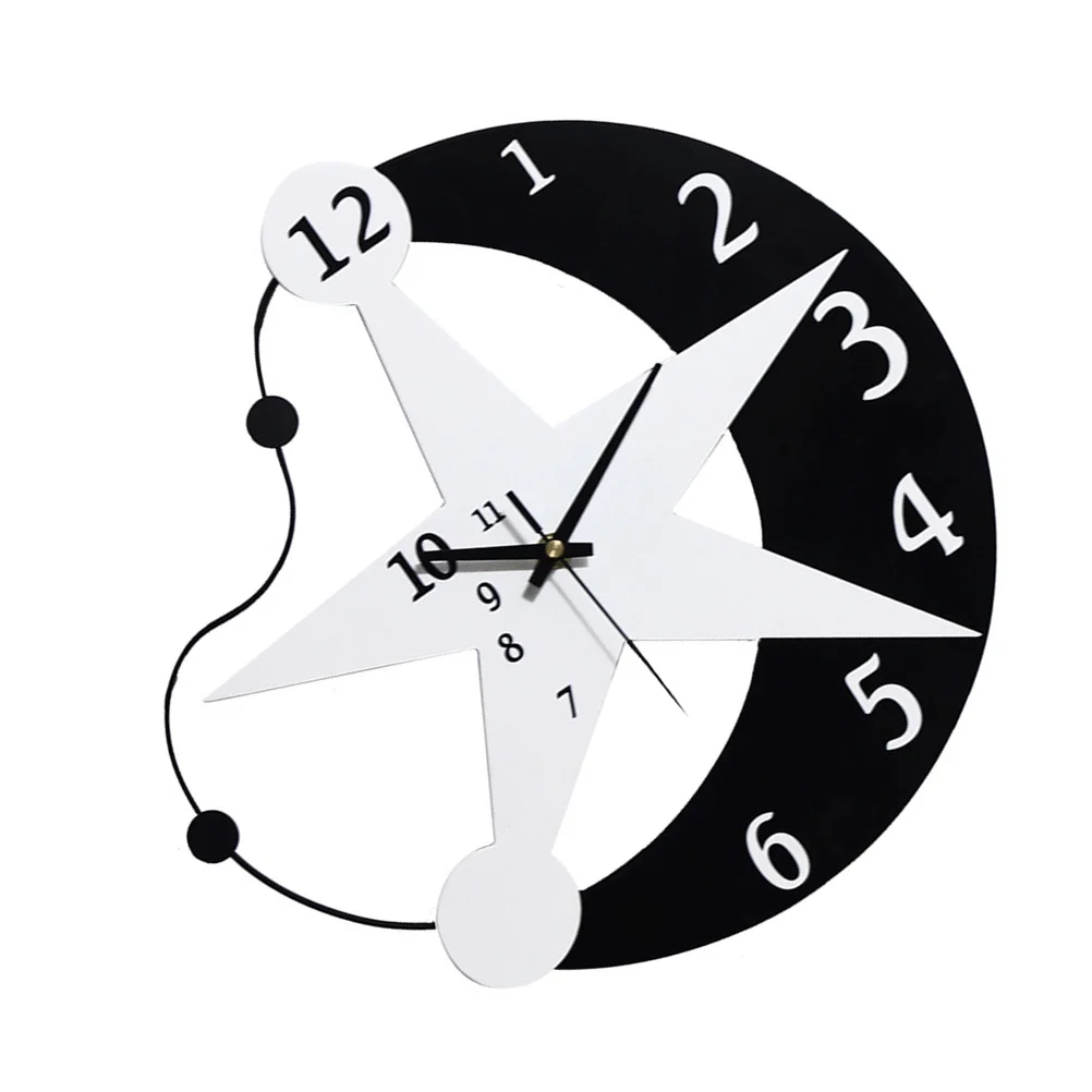 

Wooden Moon Stars 40 Large Size Modern Silent Wall Clock No Hook Installation Mute Clock Bedroom Living Room Office