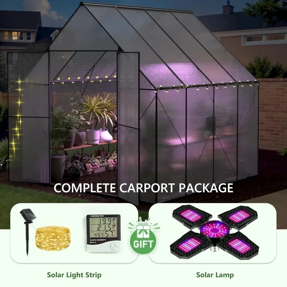 8x8 FT Greenhouse for Outdoors,Heavy Duty Polycarbonate Greenhouse,Large Walk-in Greenhouse with Roof Vent。