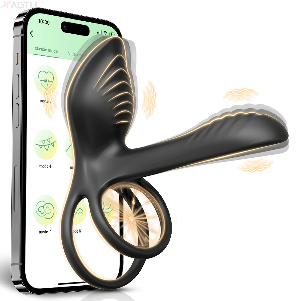 APP Control Vibrating Cock Ring for Men Ejaculation Delay Penis Ring Chastity Cage Clit Vagina Stimulation Sex Toy for Couples