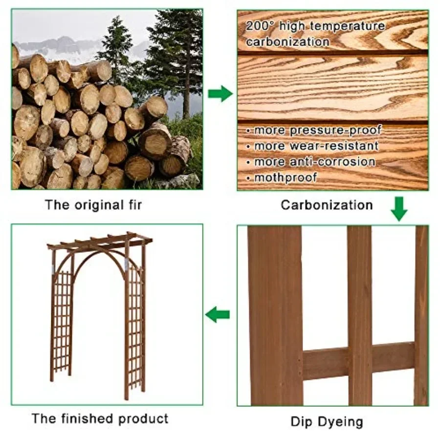 7 Ft Wooden Garden Arbor Arch for Wedding Ceremony Decoration, Natural Wood Color, Sturdy Trellis Design for Climbing Roses and