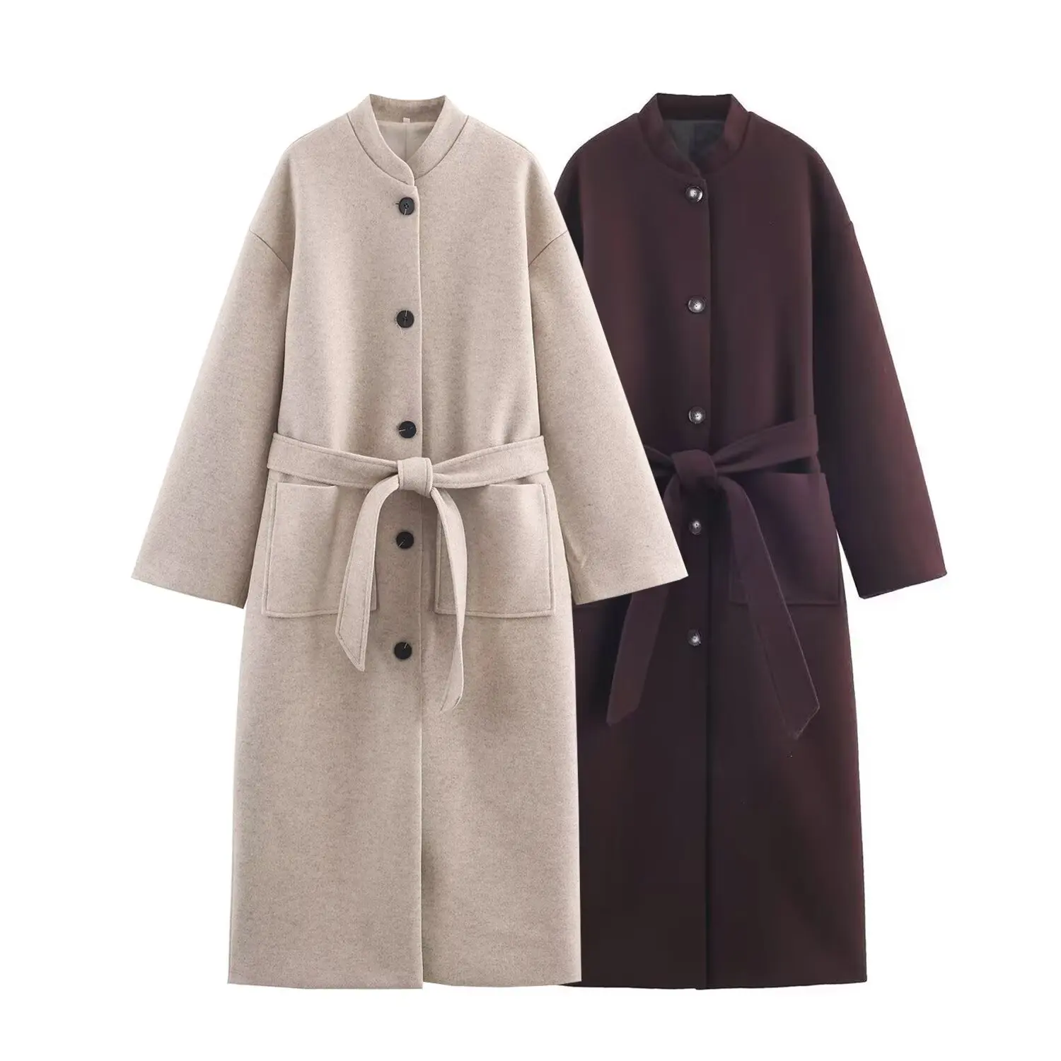 Manteau en laine élégant pour femmes, coupe-vent à simple boutonnage, manches longues avec poche à la taille, vêtements d'extérieur longs pour déplacements féminins