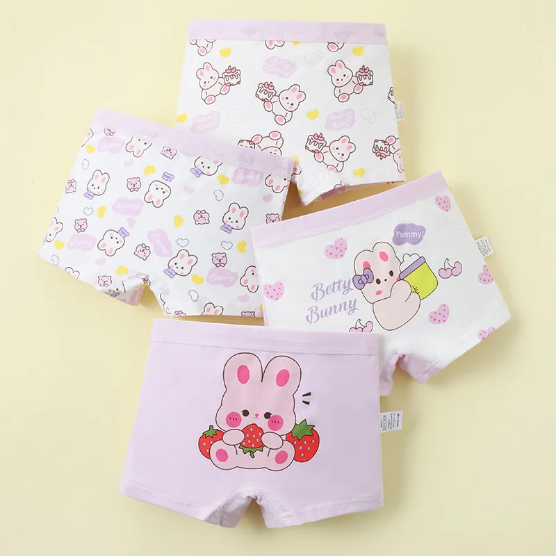 4 قطعة سراويل الفتيات القطن الخالص طالب جميل الكرتون الطفل الملاكم ملخصات لينة مريحة ملابس داخلية للأطفال الأطفال تهوية الملاكم