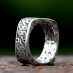 2025 New Arrival Stainless Steel Special Design Square Shape Viking Celtic Knot Ring For Men Fashion Punk Hip Hop Jewelry Gift