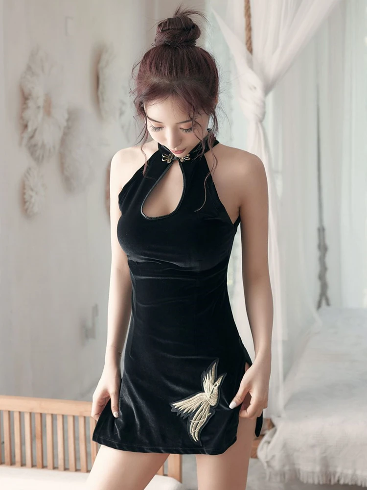 Women Sexy Cheongsam Lingerie Uniform Dress Robes Cosplay Classic Naughty Dress Women Sexy Lace Erotic Lingerie