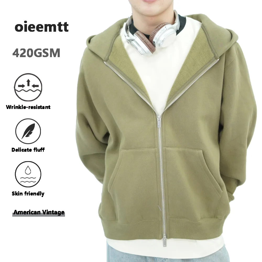 

Men's One Piece Two-way Zip Up Jacket Unisex 420GSM Hoody Sweatshirt High Quality Heavy Weight Cozy Fleece Hoodie Jacket Coat