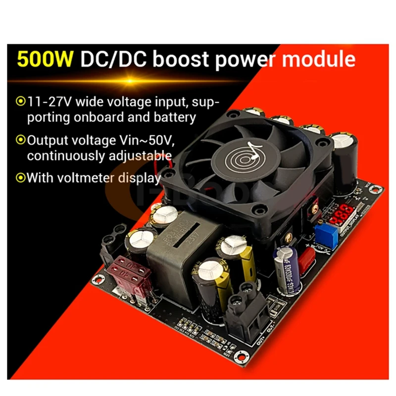 

Y45A-Регулируемый модуль повышающего преобразователя постоянного тока 12 В-24 В в постоянный ток 24 В-50 В 500 Вт Регулятор напряжения с охлаждающим вентилятором