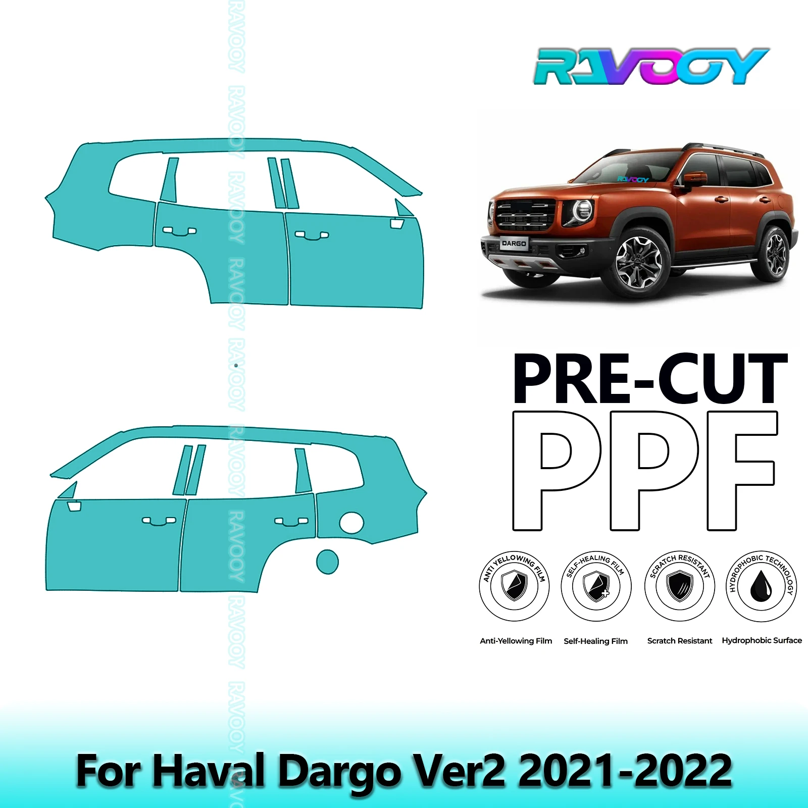 

For Haval Dargo Ver2 2021-2022 8.5mil Clear Matte Pre-Cut PPF Door & A/B Pillar Kit TPU Paint Protection Film Set