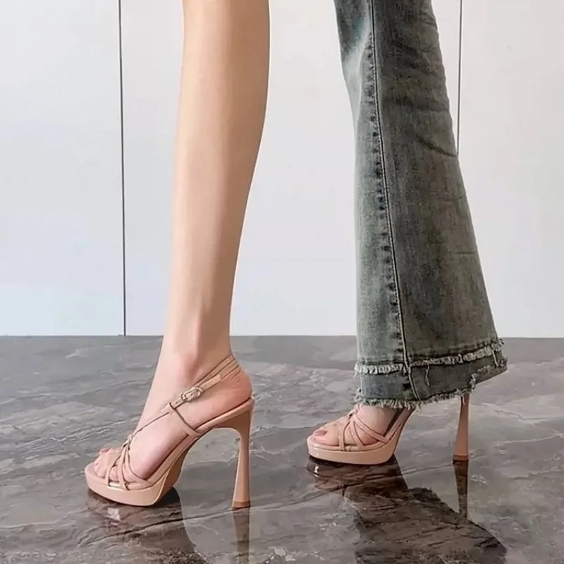 Stiletto Platform Sandals Women's 2026 Summer New Fashion Sense Round Toe One Buckle Roman Shoes image 5