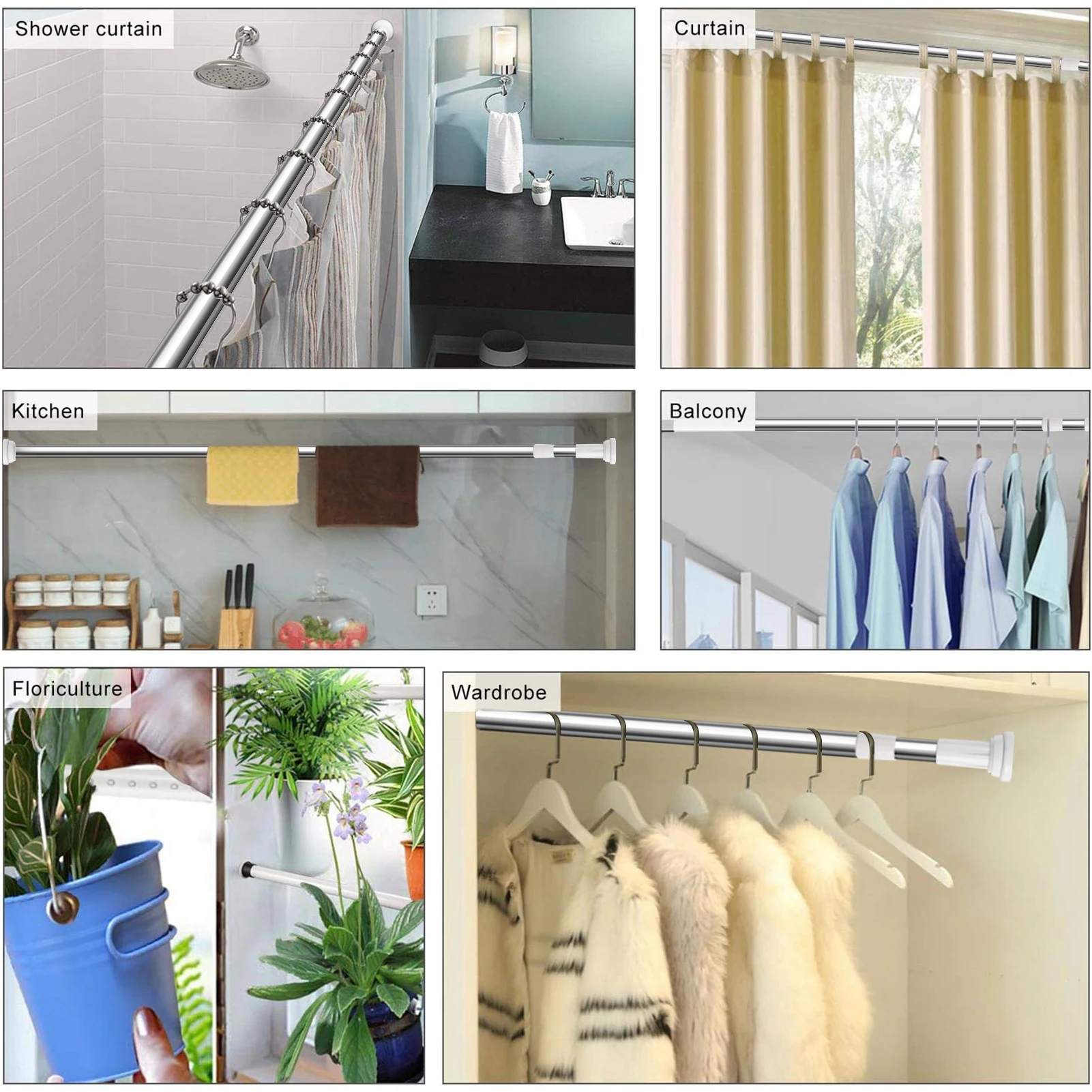 تمديد دش قضيب الستارة الستار التوتر القطب 50-260 سنتيمتر لا الحفر تلسكوبي الستار القطب قابل للتعديل قوي دش السكك الحديدية