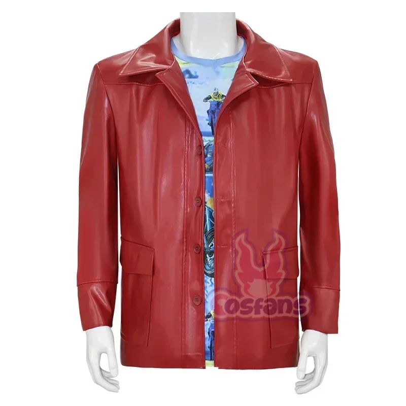 Fight Club Tyler Durden Cosplay Costumes Tyler Durden Brad Biker Leather Jacket Red Coat Shirt Glasses Halloween Party Suit