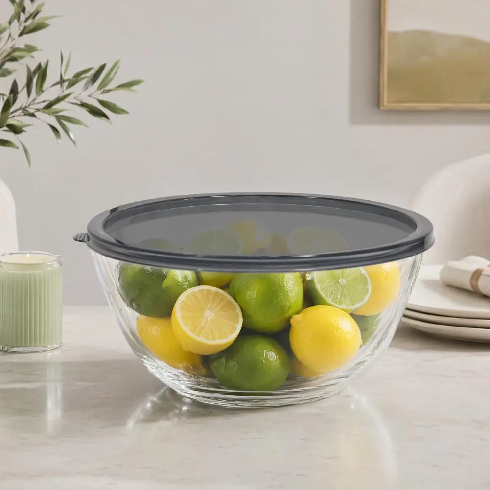 Party Bowl with Lid Glass Mixing Bowl with Lid Heat Resistant Oven Safe Salad Container 4500ml Dishwasher Safe Meal Prep Storage