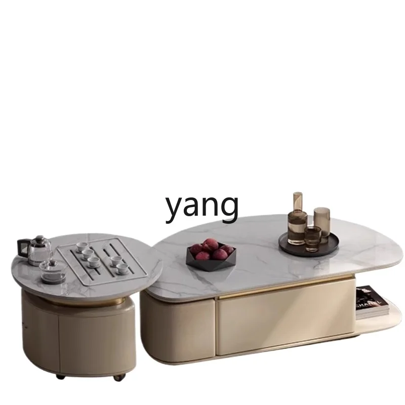 

LMM solid wood tea table tea table dual-purpose tea making integrated small apartment living room furniture mobile rock slab