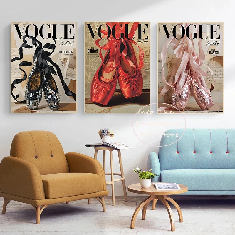 Modern Fashion Red Lip High Heels Ballet Shoes Classic Posters Prints Canvas Painting Wall Art Picture Living Room Home Decor