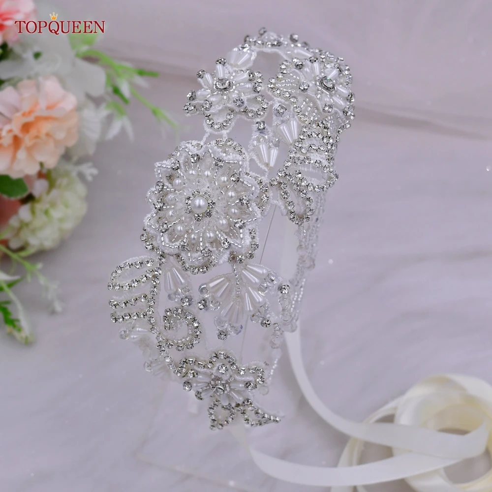 TOPQUEEN-cinturones de flores para bodas, cinturón de perlas, faja nupcial, diamantes de imitación, cuentas hechas a mano, cinturón de fiesta para vestido S80