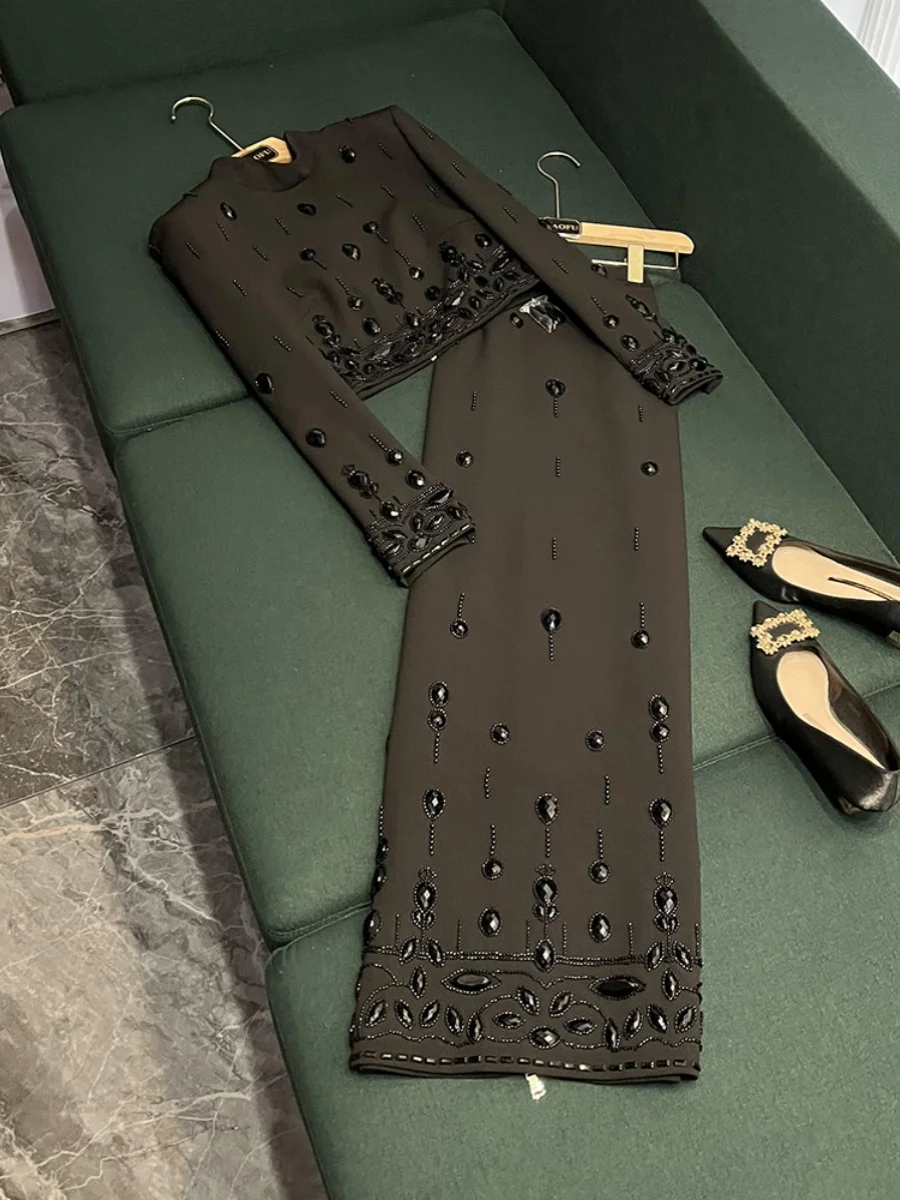 

Faionable Heavy Embellied ort Top Long Skirt Set Two Piece Set Celebri Inspired New Arrival Women's Wear