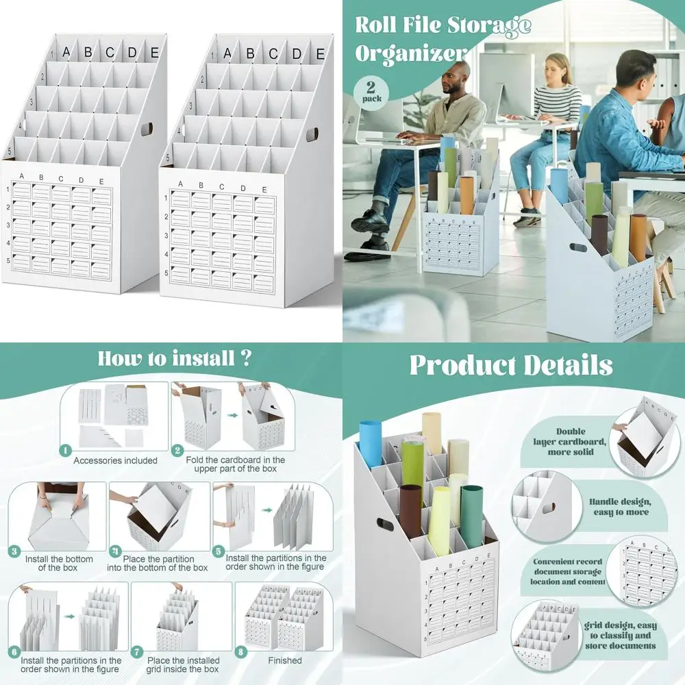 

Vertical 25-Slot Cardboard File Organizer for Blueprints, Maps, and Documents - Office and School Use