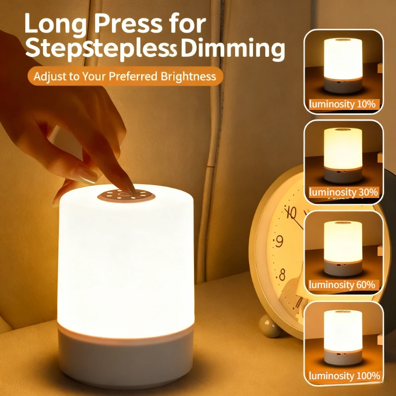 Touch Night Light 3-Color Dimmable Bedroom Ambient Lamp Eye-Caring Soft LED Bedside Lamp for Sleep & Nighttime Use