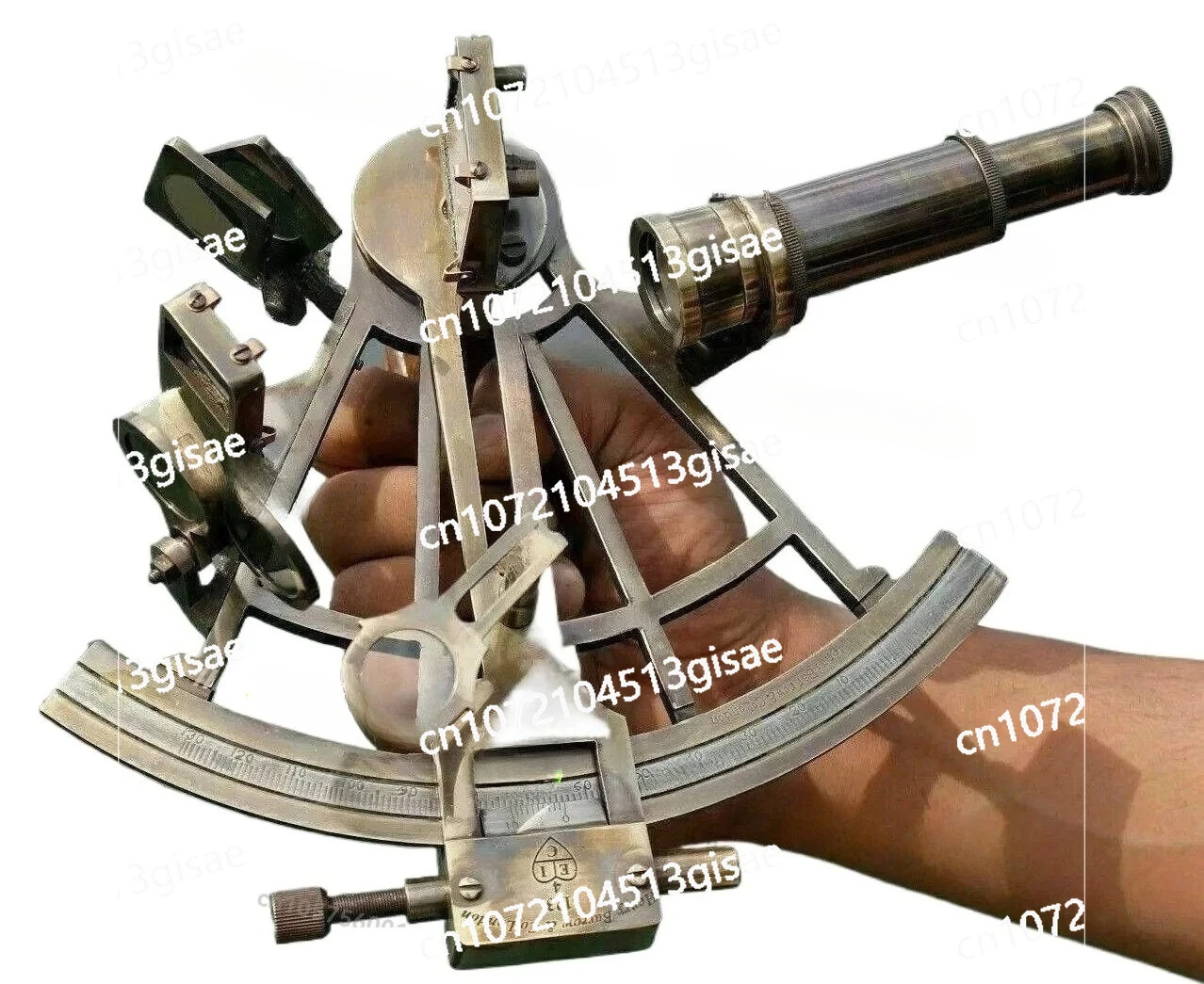 Black Decoration on The Ship Deck Hatch/Stern, Antique 8-inch Marine Sextant with Brass Captain