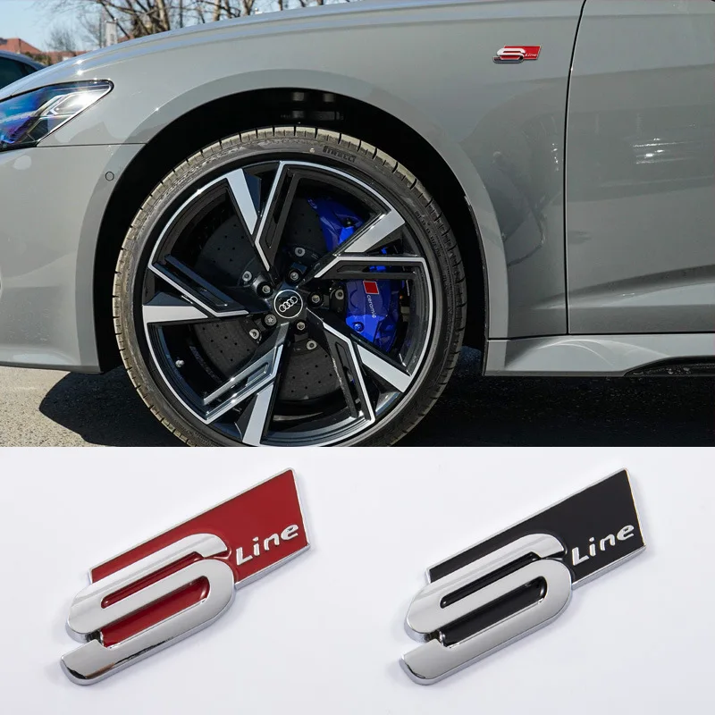 3D Big Metal Black Sline Logo S Line Emblem Car Badge For Audi A1 A3 A4 A5 A6 Q2 Q5 Q7 Q3 S3 S4 S6 TT S Line Sticker Accrssorie