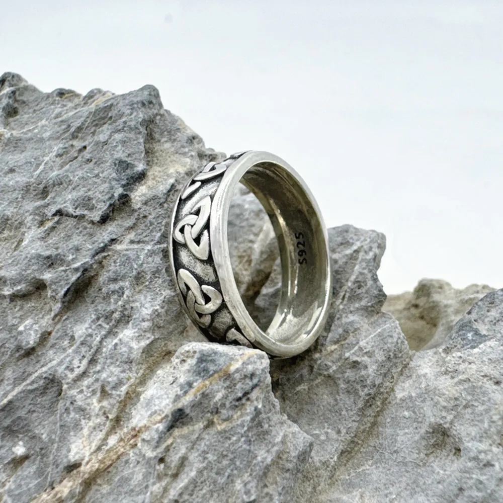 

Vintage Viking Ring S925 Sterling Silver Personality Casual Ring Carved Pattern Ring Size 6-10