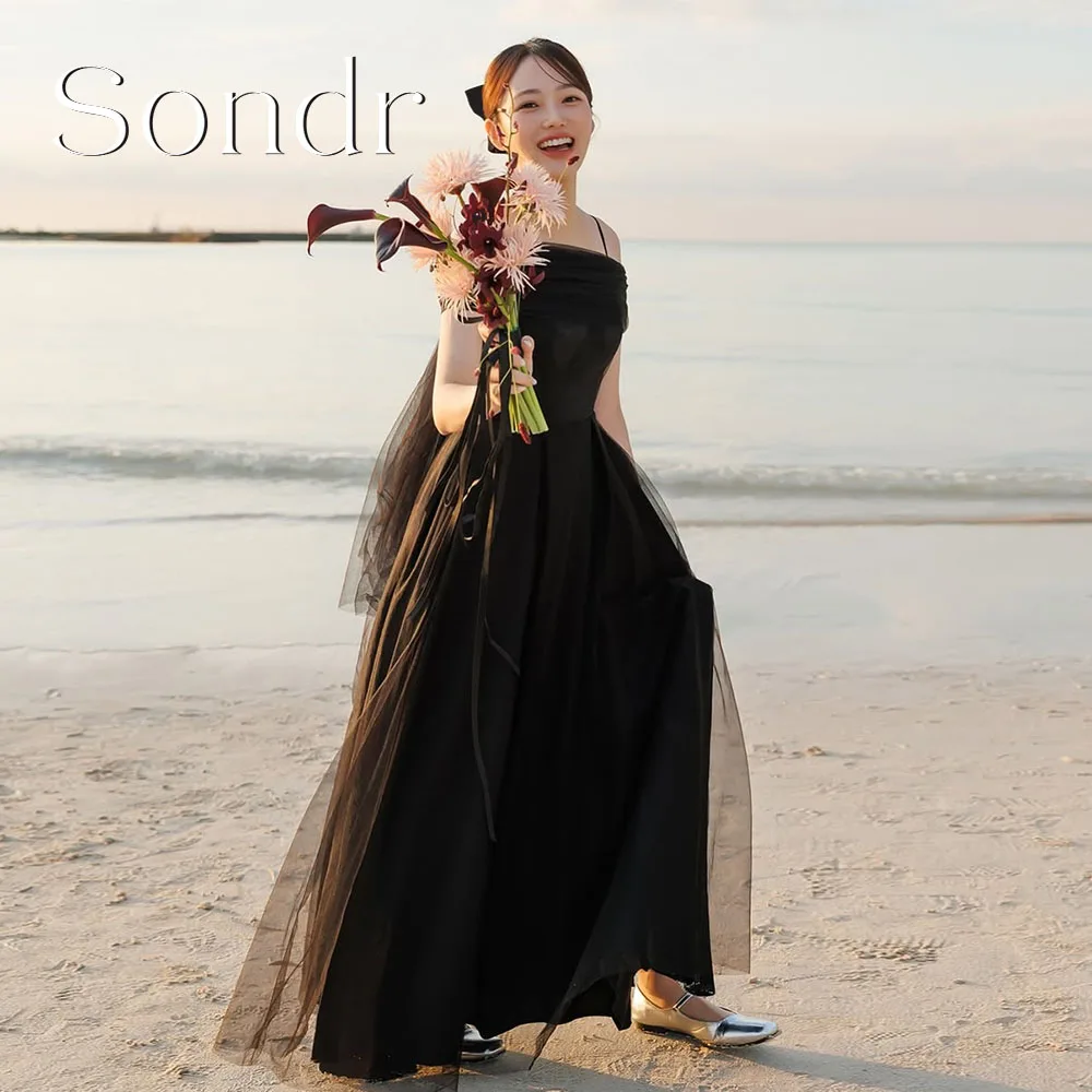 

Sondr Customized 2026 New Black Korean Wedding Photo Shoot Dresses Spaghetti Straps A Line Corset Back Evening Party Dresses
