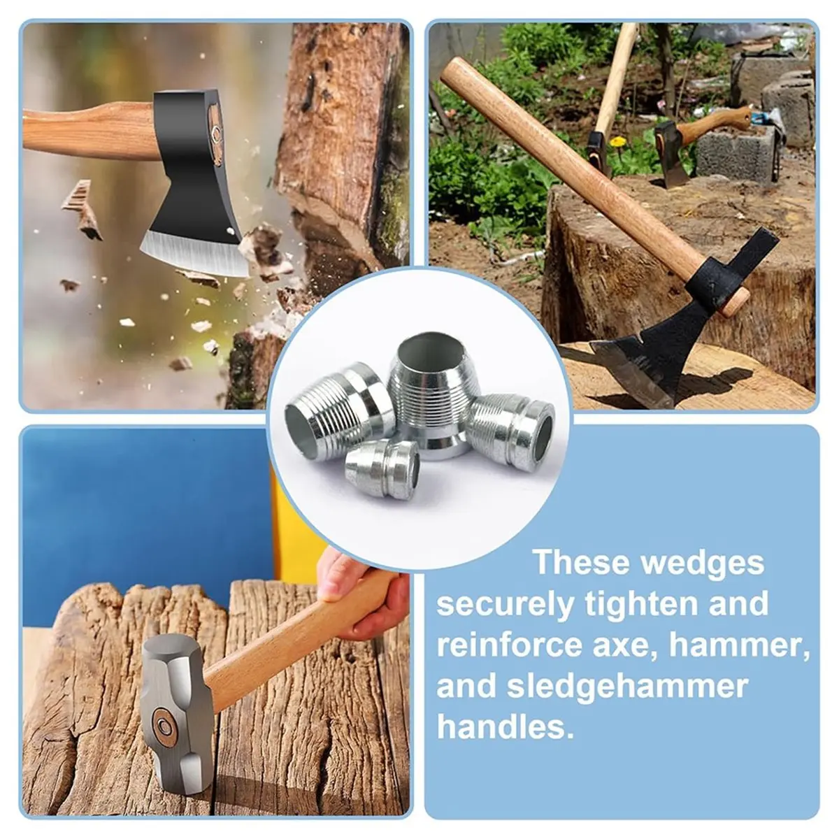 A1646P ~24 PCS Safety Wedge 4 Sizes 0.31" 0.39" 0.47" 0.55" Handle Wedge Metal Hammer Handle Wedges Steel Wedges